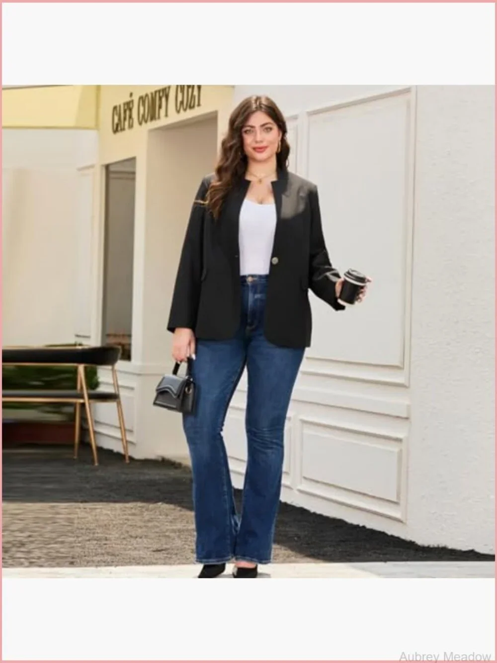 Plus Size Long Sleeve Blazer Tailored Fit Stretch Woven Twill Oversized Blazer